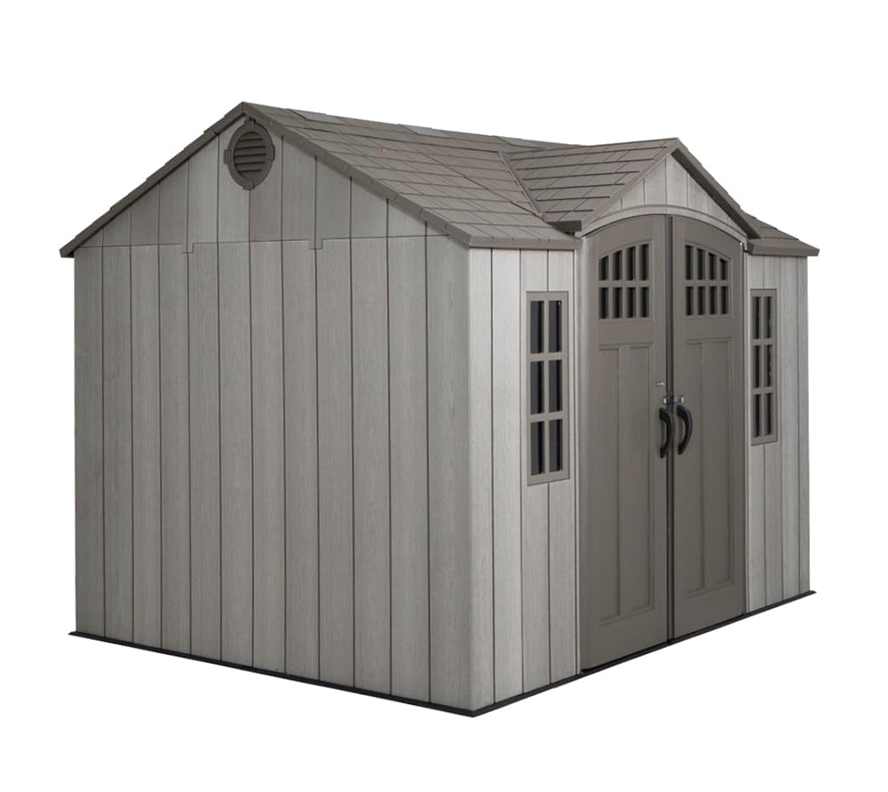 Lifetime 10 ft x 8 ft Outdoor Storage Shed – Heavy-Duty Resin Backyard Shed with Skylights, Windows, Steel-Reinforced Textured Walls
