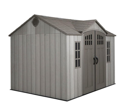 Lifetime 10 ft x 8 ft Outdoor Storage Shed – Heavy-Duty Resin Backyard Shed with Skylights, Windows, Steel-Reinforced Textured Walls