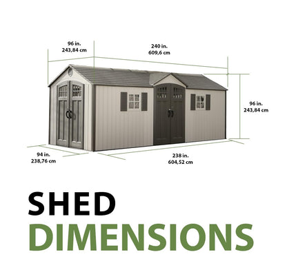 Lifetime 20 x 8 Ft. Outdoor Storage Shed with Steel Reinforced HDPE Walls, Lockable Doors, Windows, Skylights, Adjustable Shelving, Slip‑Resistant Floor, UV‑Protected Backyard Shed
