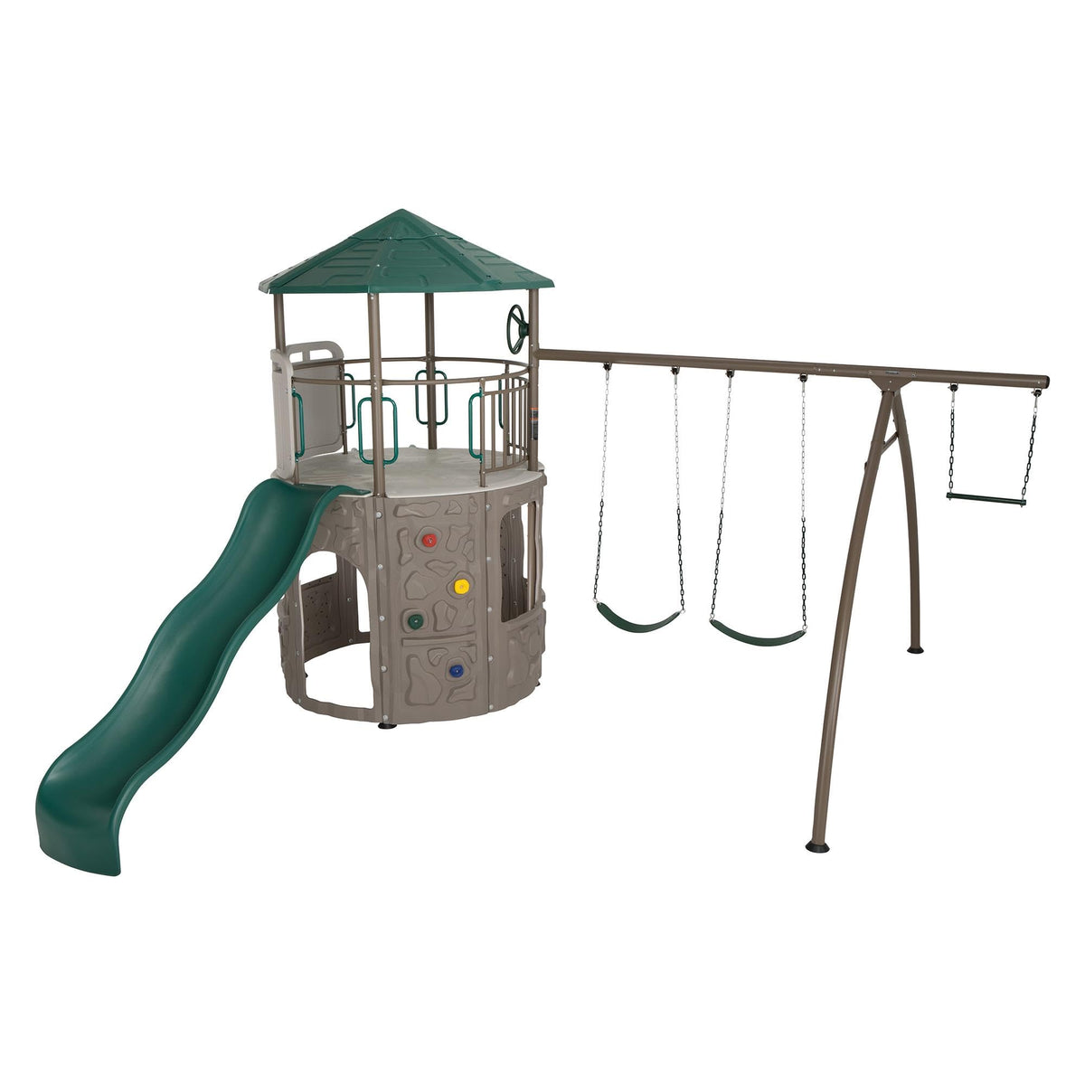 Lifetime Adventure Tower Swing Set Playset, Outdoor Clubhouse with Roof