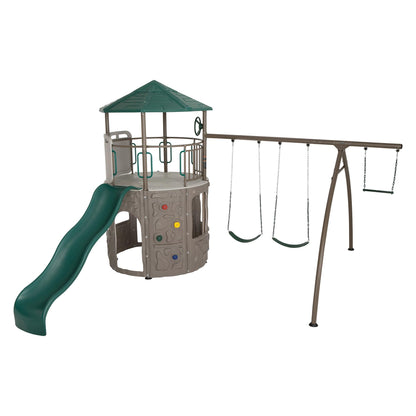 Lifetime Adventure Tower Swing Set Playset, Outdoor Clubhouse with Roof