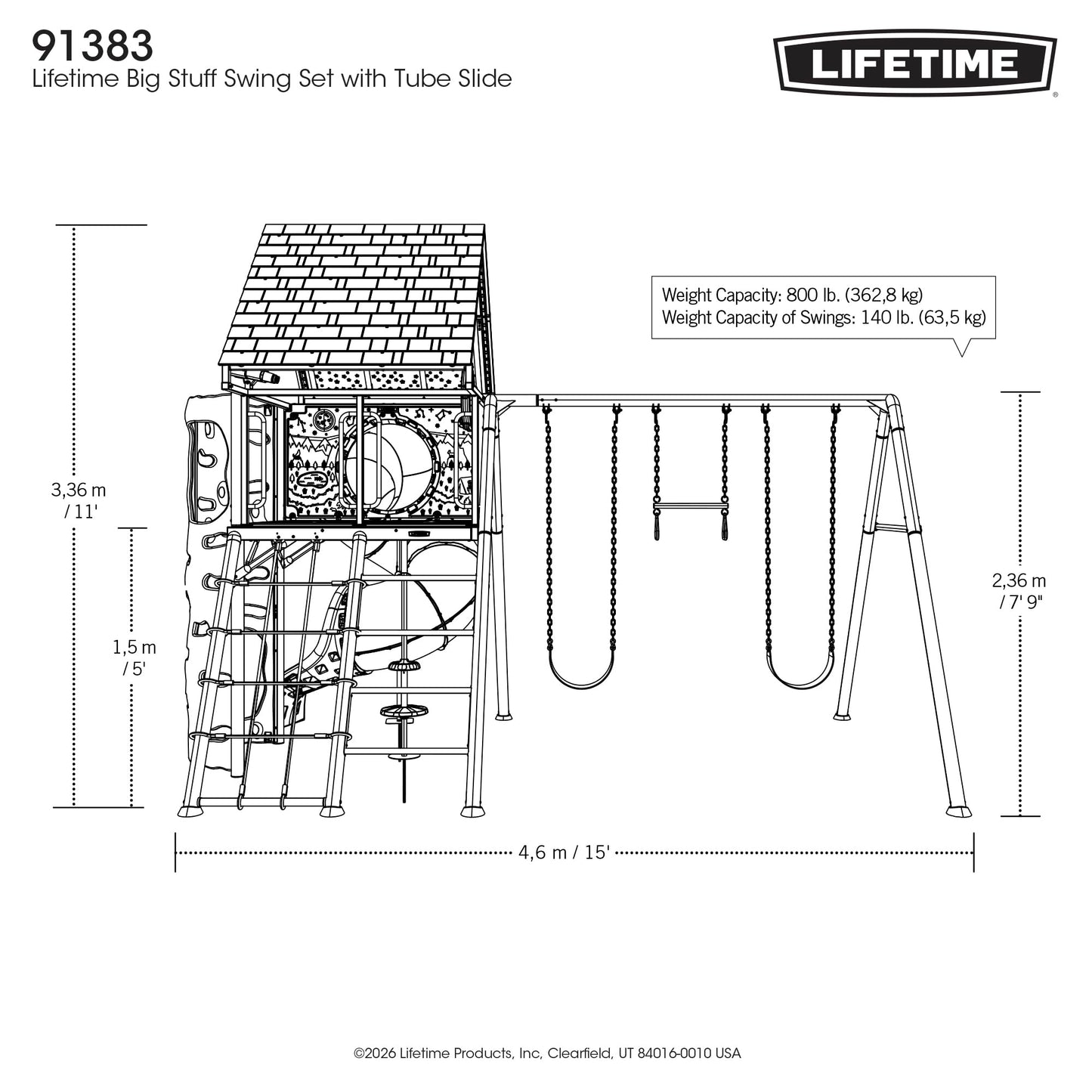Lifetime Big Stuff Tube Slide Swing Set Playset