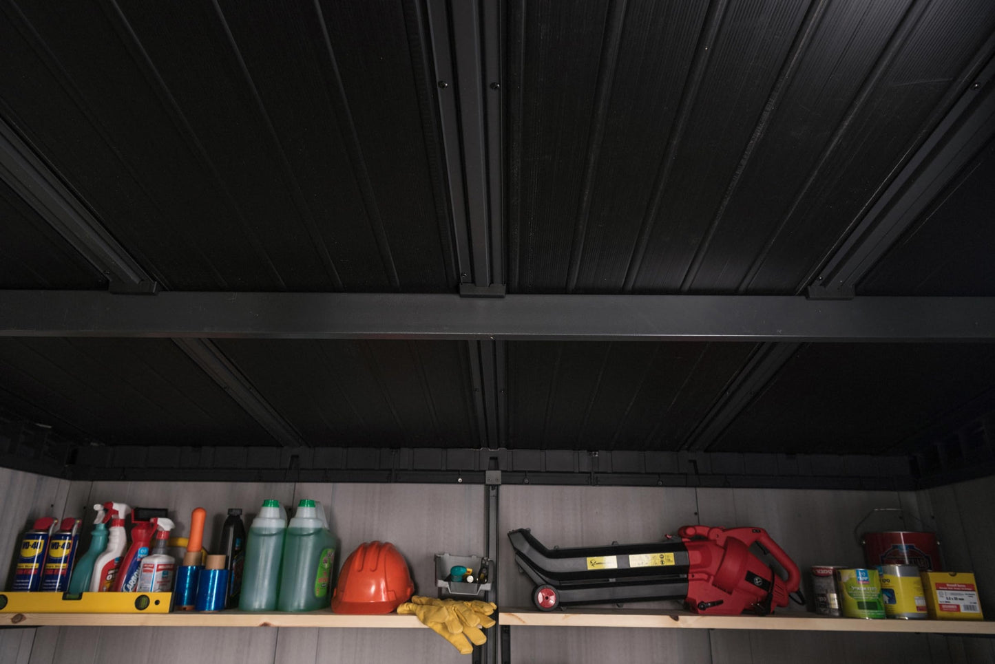 Keter Artisan 11x7 Modern Resin Outdoor Storage Shed Kit-Perfect to Store Patio Furniture, Garden Tools Bike Accessories, Beach Chairs and Lawn Mower, Grey & Black