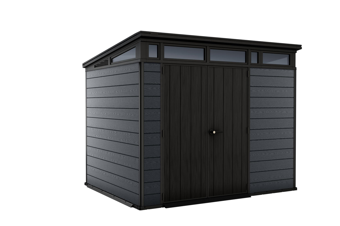 Keter Cortina 9x7 Ft All-Weather Storage Shed with Skylight, Window, Built-in Ventilation, Customizable Walls, & Lockable Double Doors, Graphite