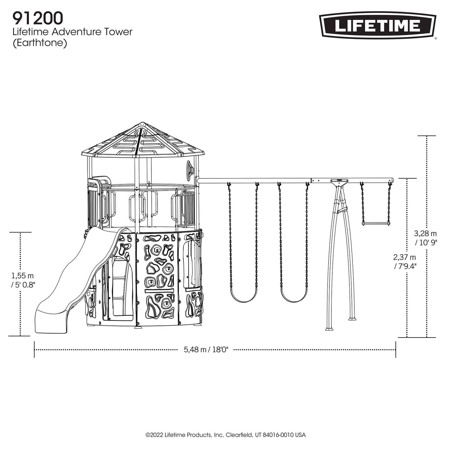 Lifetime Adventure Tower Swing Set Playset, Outdoor Clubhouse with Roof