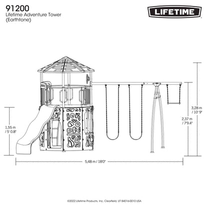 Lifetime Adventure Tower Swing Set Playset, Outdoor Clubhouse with Roof