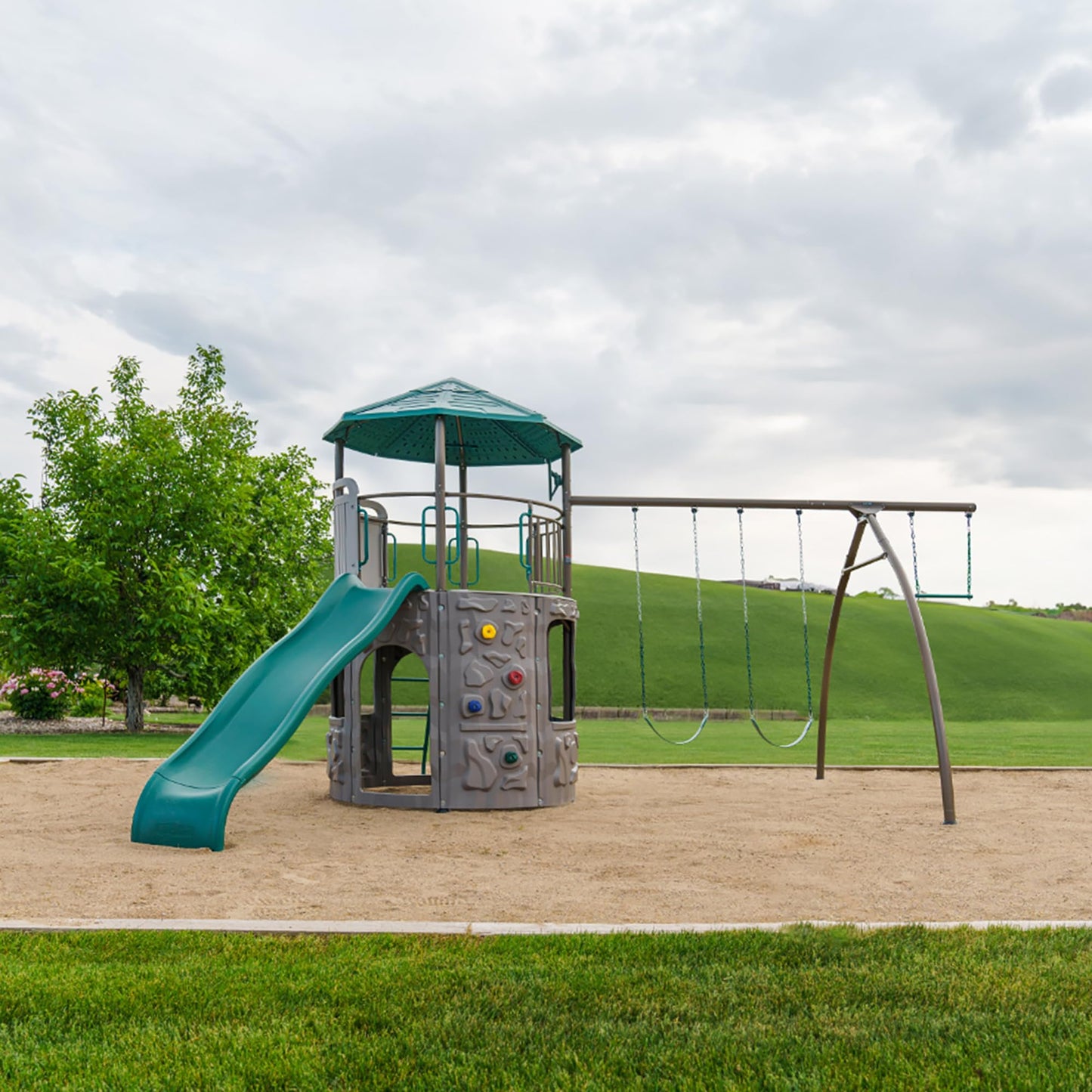Lifetime Adventure Tower Swing Set Playset, Outdoor Clubhouse with Roof