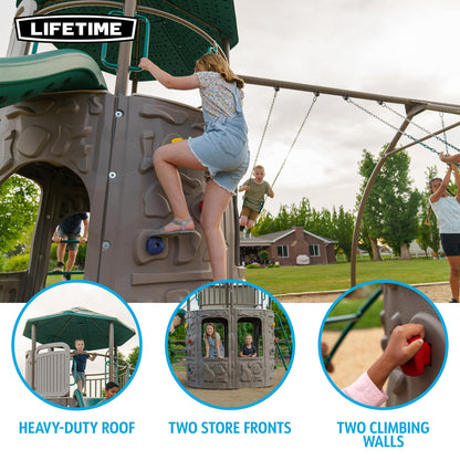 Lifetime Adventure Tower Swing Set Playset, Outdoor Clubhouse with Roof