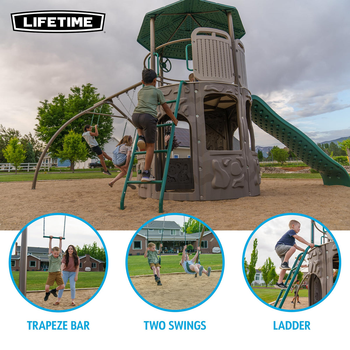 Lifetime Adventure Tower Swing Set Playset, Outdoor Clubhouse with Roof