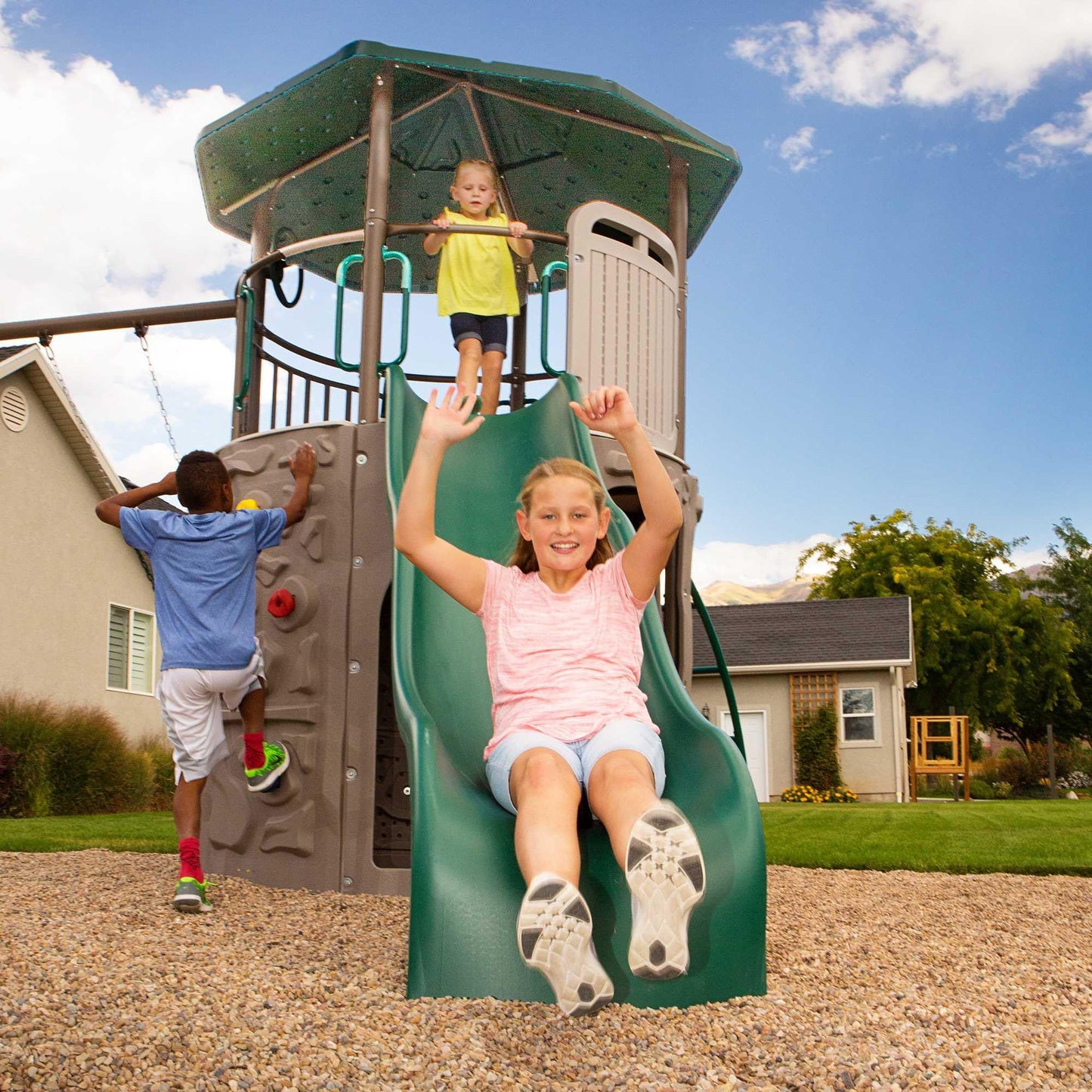 Lifetime Adventure Tower Swing Set Playset, Outdoor Clubhouse with Roof