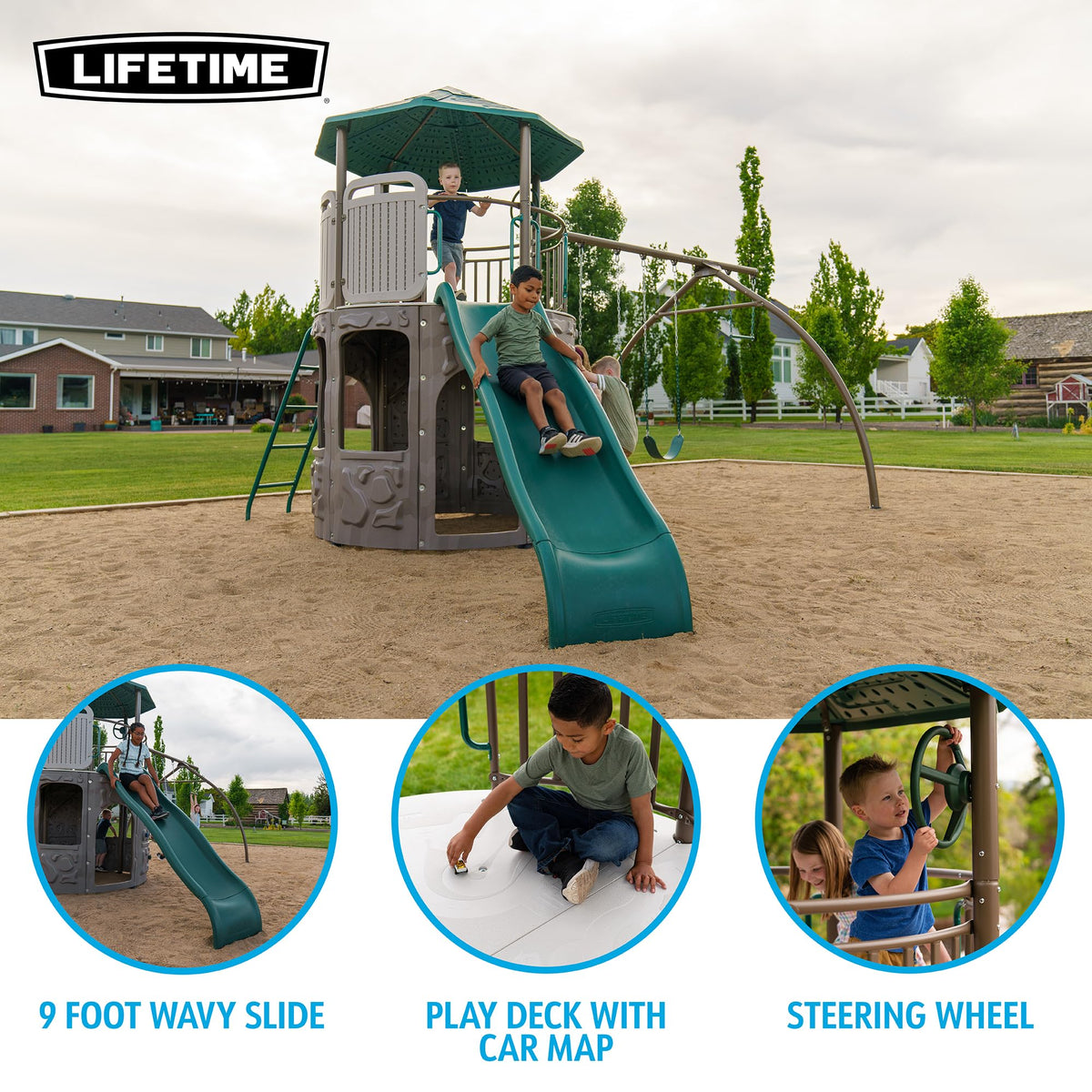 Lifetime Adventure Tower Swing Set Playset, Outdoor Clubhouse with Roof