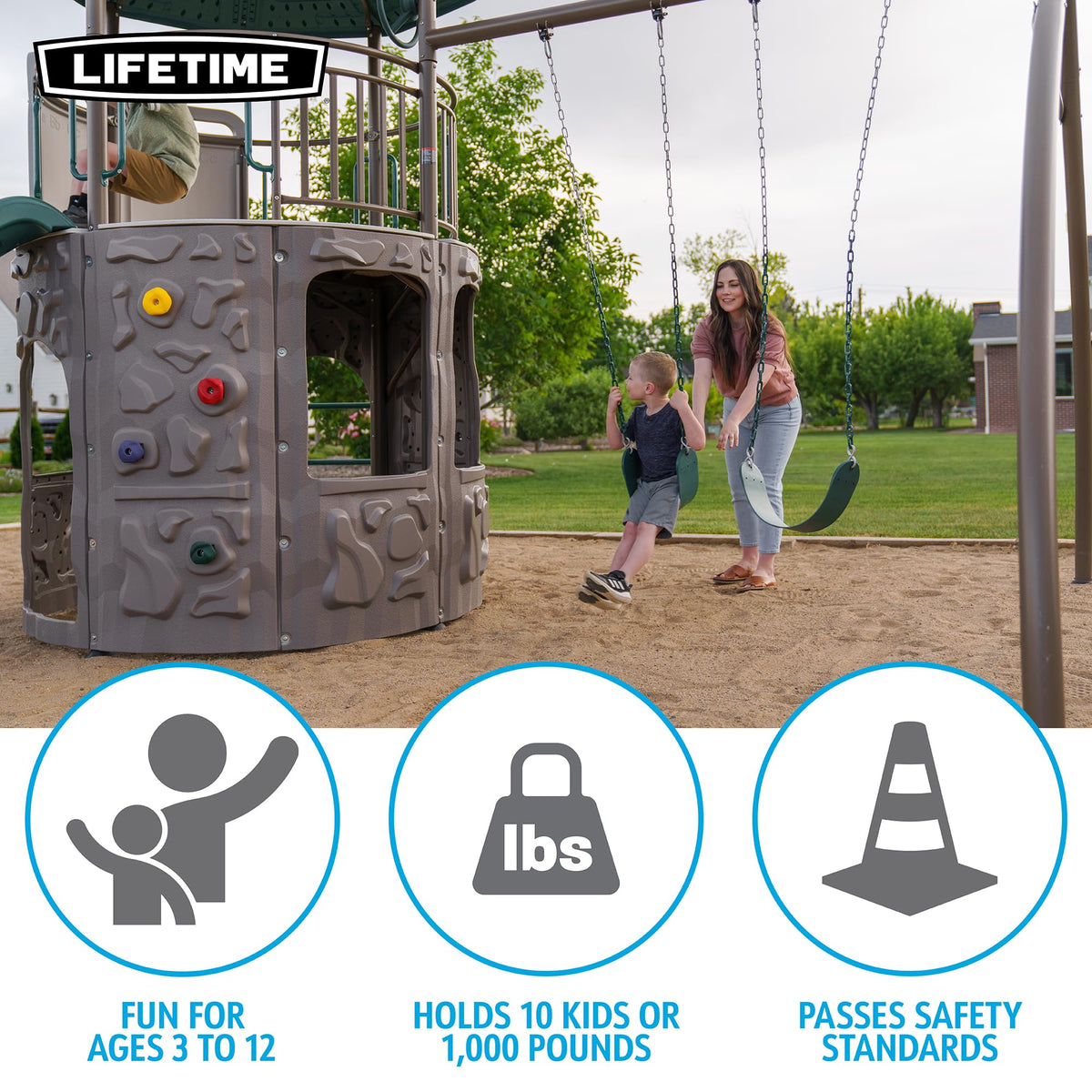 Lifetime Adventure Tower Swing Set Playset, Outdoor Clubhouse with Roof