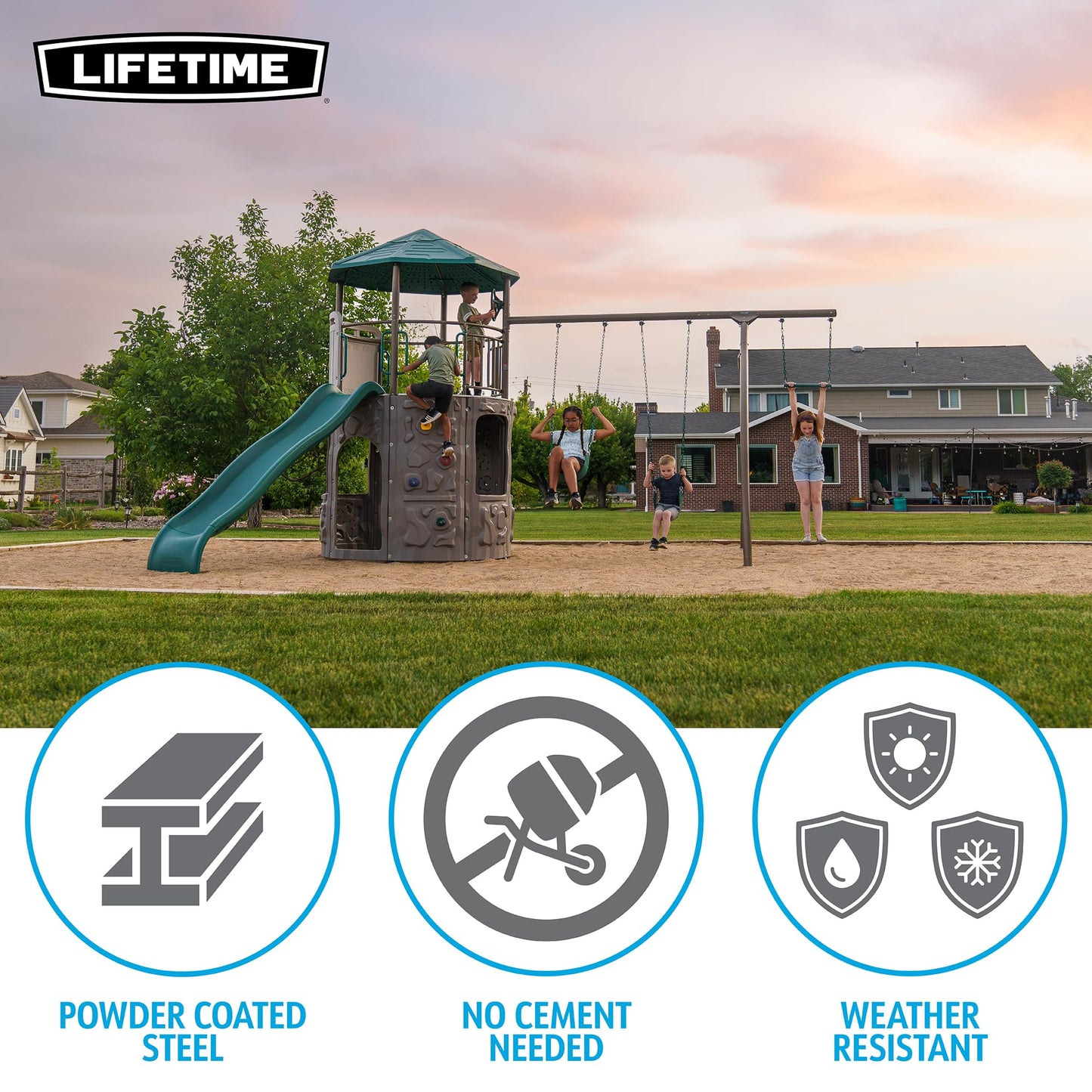 Lifetime Adventure Tower Swing Set Playset, Outdoor Clubhouse with Roof