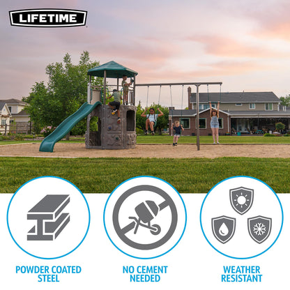 Lifetime Adventure Tower Swing Set Playset, Outdoor Clubhouse with Roof