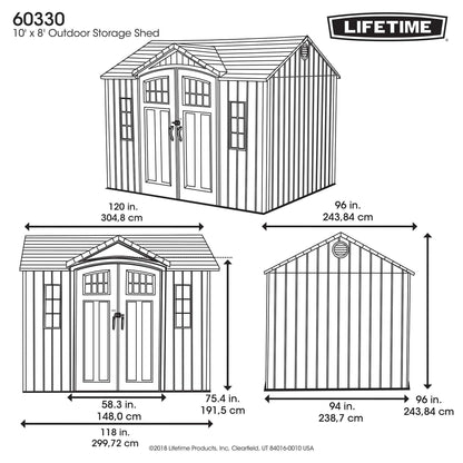 Lifetime 10 ft x 8 ft Outdoor Storage Shed – Heavy-Duty Resin Backyard Shed with Skylights, Windows, Steel-Reinforced Textured Walls
