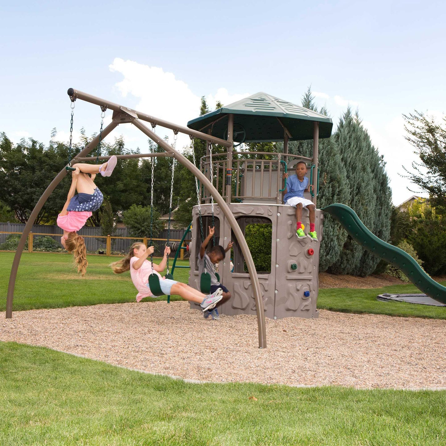 Lifetime Adventure Tower Swing Set Playset, Outdoor Clubhouse with Roof