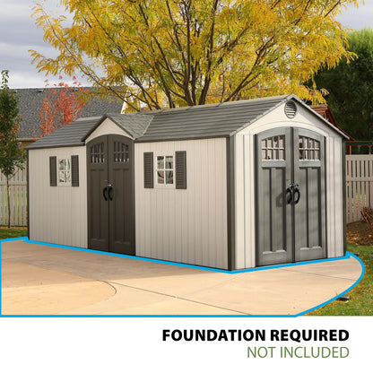 Lifetime 20 x 8 Ft. Outdoor Storage Shed with Steel Reinforced HDPE Walls, Lockable Doors, Windows, Skylights, Adjustable Shelving, Slip‑Resistant Floor, UV‑Protected Backyard Shed