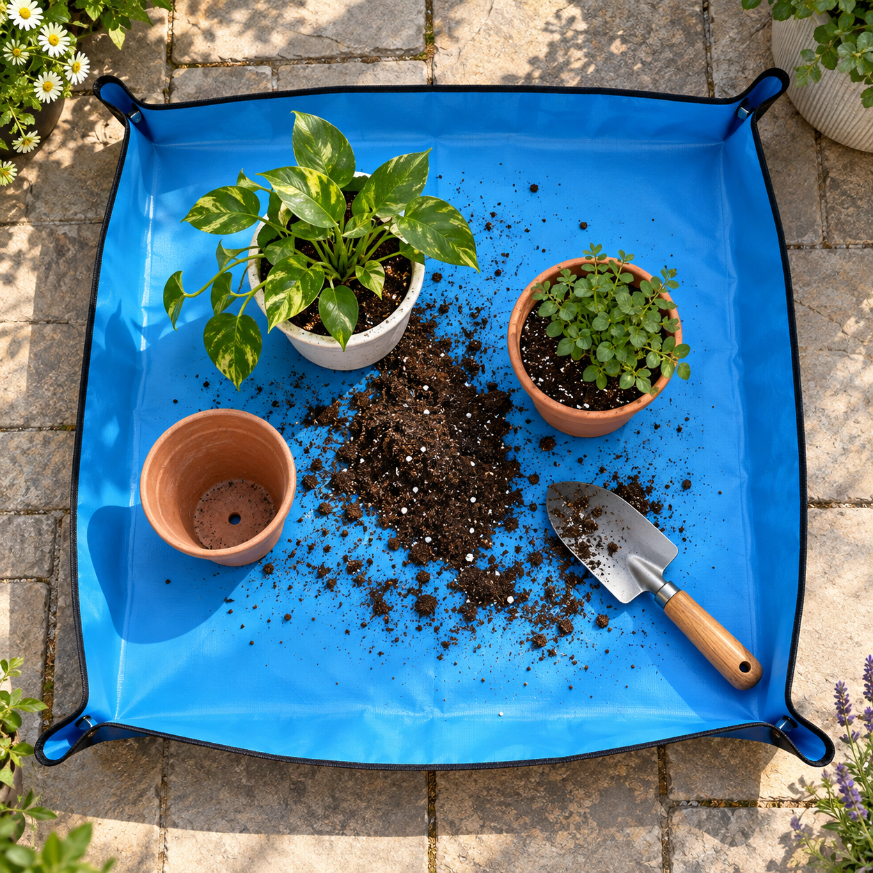 Waterproof Oxford Potting Mat – Large 100 cm, Blue - Image 5